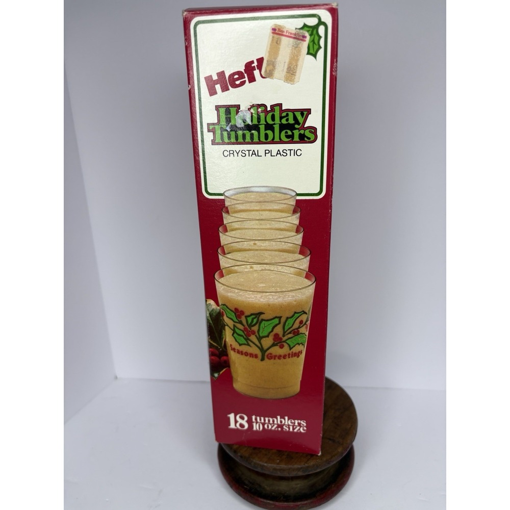 Vtg Hefty Holiday Tumblers Box Crystal Plastic 10 oz Cups Christmas 18 Cups